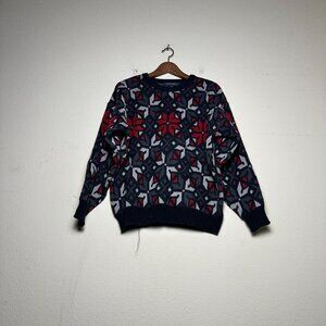 VTG 90s Architect Grandpa Sweater Men M Abtract Pattern Red Black Retro Crewneck